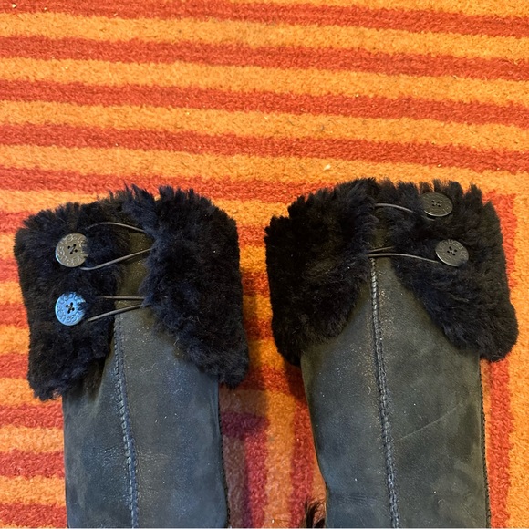 $395 UGG Bailey Button Over-the-Knee OTK 2-way Black Suede Shearling Fur Boots 8 - Picture 10 of 13